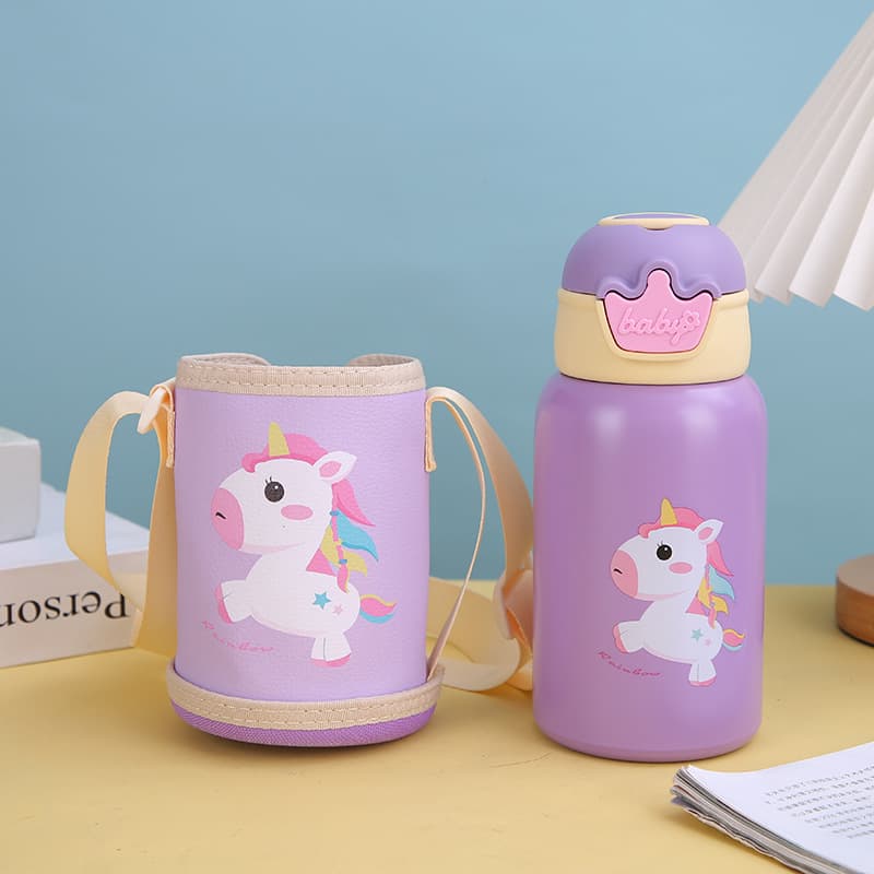 Customized high-looking portable children's thermos cup cartoon thermos pot student strap 304 stainless steel straw cup