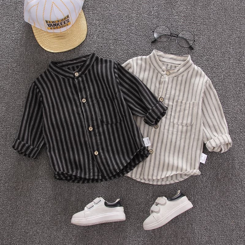 Children's clothing boys' shirts new baby boy shirts children's spring and autumn tops thin vertical strip long-sleeved shirts trendy
