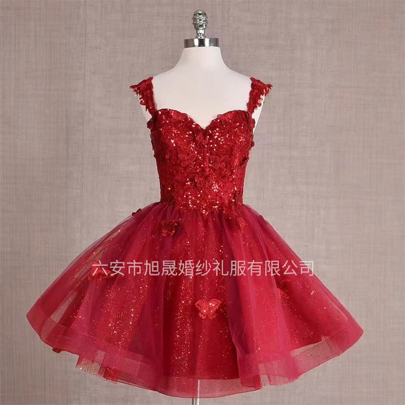 European and American Red Cross-Border Dress Strapless Banquet Evening Dress New Floral Arrangement Amazon Engagement Dinner Dress