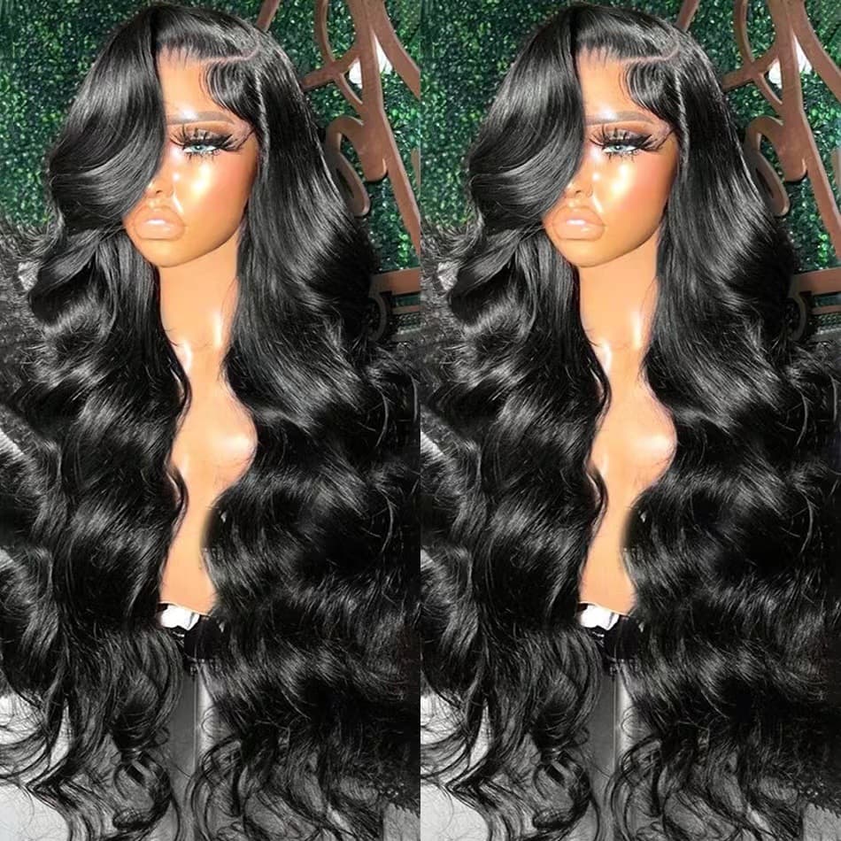 Long Wavy Wig for Women with European and American Fashion Large Curls, Middle Part Black Wig, Lace Front Wig