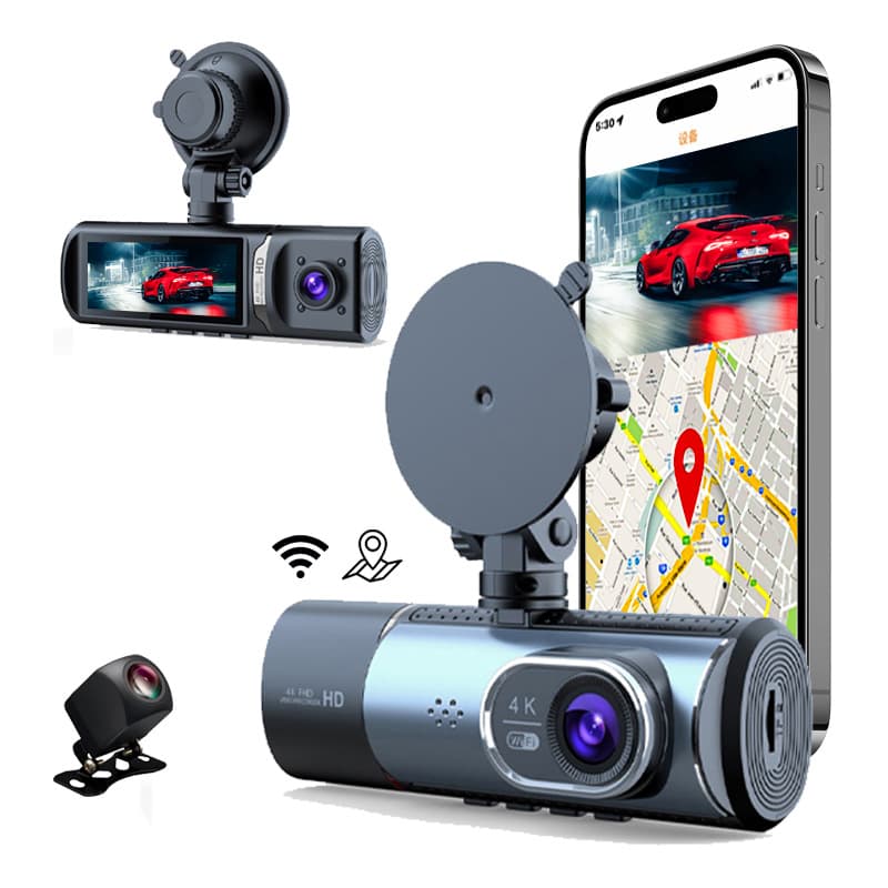 4K+1K+1K 3-Lens WiFi Car Dashcam Mobile APP HD Dashcam