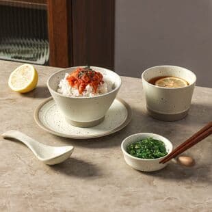 Cross-border Ceramic Rice Bowl Bird's Nest Bowl Creative Spoon Dipping Dish Porridge Bowl Dessert Bowl Tea Cup Commercial Tableware Set