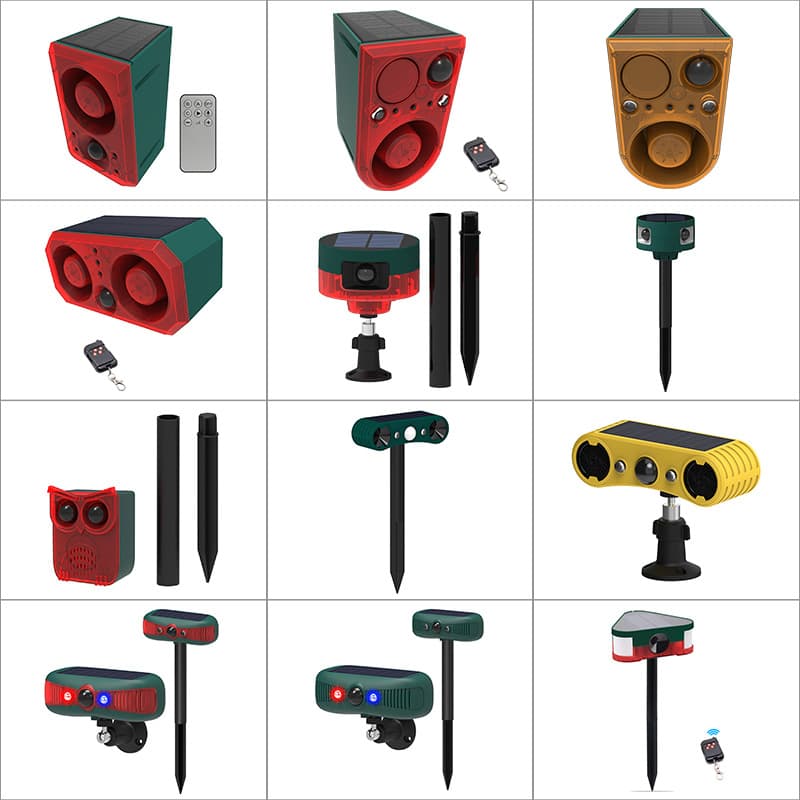 Solar Animal Repeller with Sound and Light Alarm, Anti-Theft Infrared Human Body Sensing Remote Control Warning Strobe Light for Outdoor