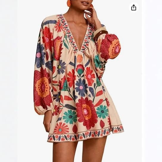 2026 European and American Cross-Border New Autumn Bohemian Casual Loose Long-Sleeve Dress