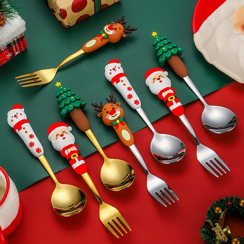 Ins style Christmas spoon set 2026 new children's cartoon fork and spoon gift box high-end creative Christmas gift