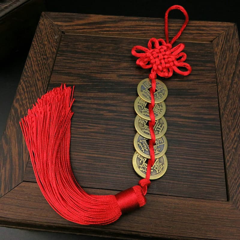Genuine copper five emperor coins car pendant, peace Chinese knot tassel ornament, creative car decoration, scenic spot stall live broadcast source