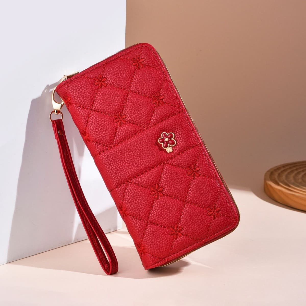 New Diamond Quilted Long Wallet, Embroidered Multi-Functional Wallet, Korean Fashion Zipper Two-Fold Student Wallet for Women