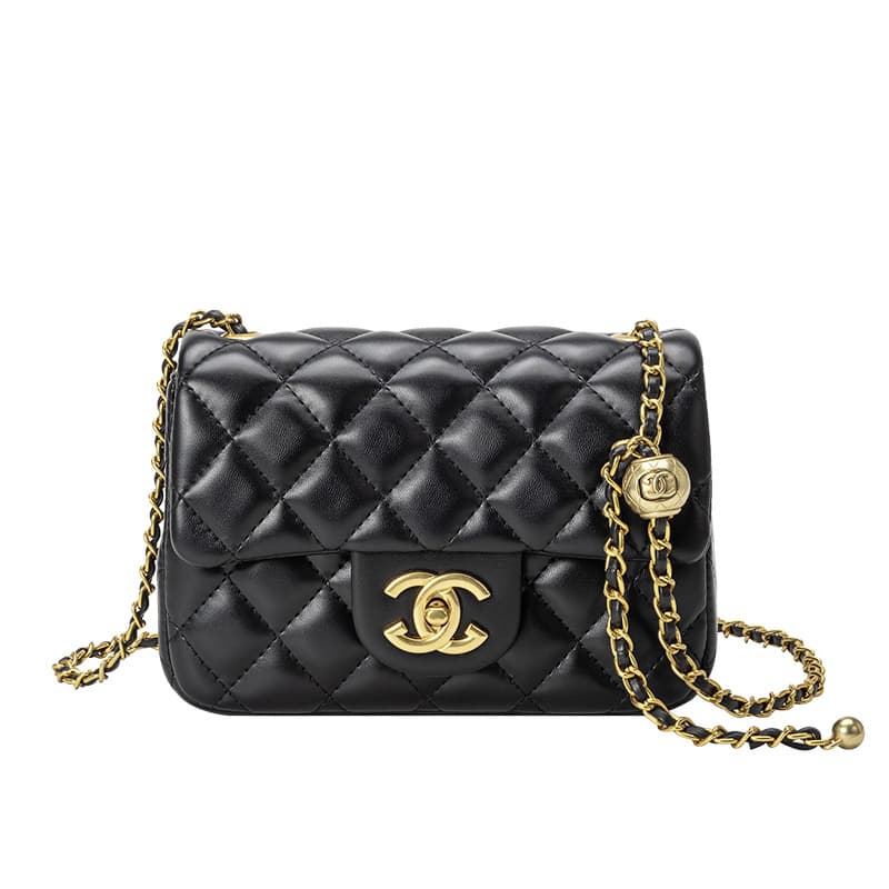 Square Mini Gold Ball Chain Bag Women 2025 New Style Chanel-Style Quilted Genuine Lambskin Shoulder Crossbody Bag