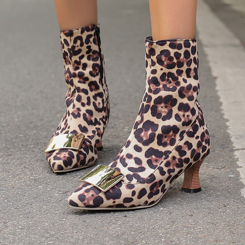 Custom Women's Boots with Metal Decoration, Thin Heel, Low Heel, Multi-Color Patterns, Versatile Side Zipper Short Boots Wholesale
