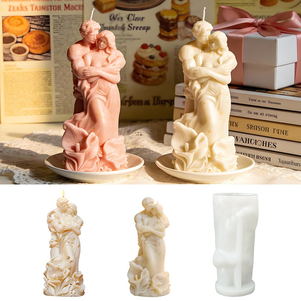 Valentine's Day Candle Silicone Mold DIY Calla Lily Flower Hugging Couple Figurine Statue Aromatherapy Plaster Mold