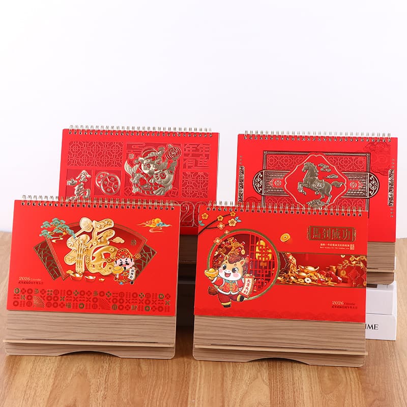 2027 New Creative Year of the Sheep Calendar Simple Chinese Red Wooden Stand Memo Monthly Calendar Ins-Style Desktop Ornament