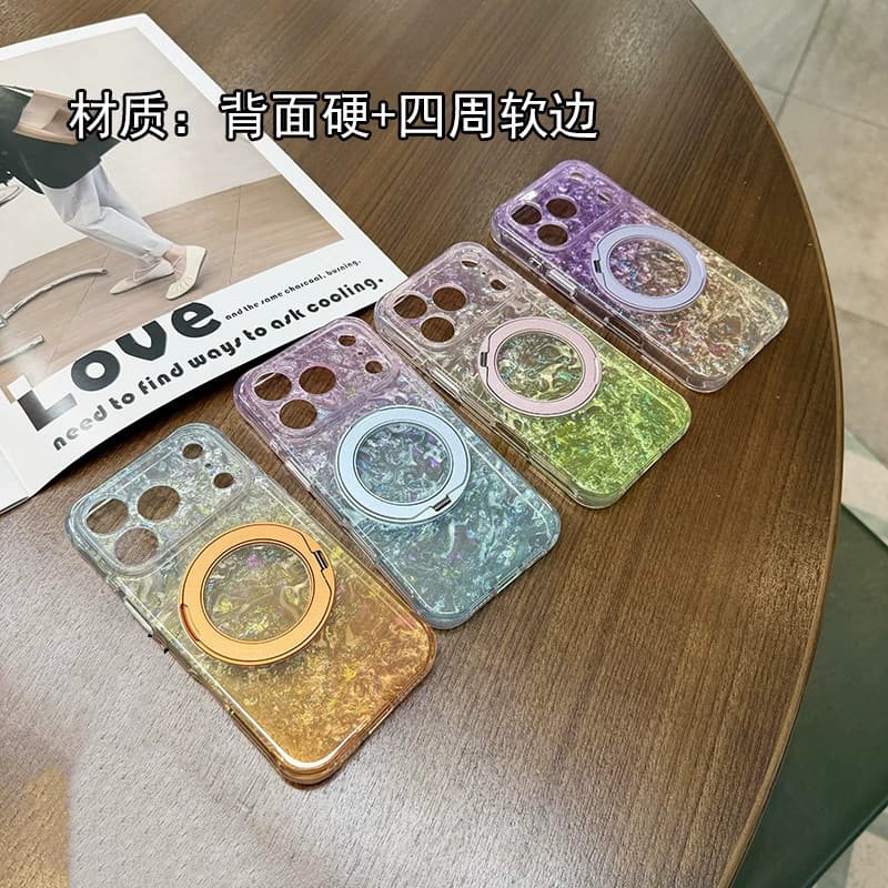 Suitable for Apple 18ProMax rotating stand magnetic mobile phone case shell pattern iphone17 gradient protective cover 16