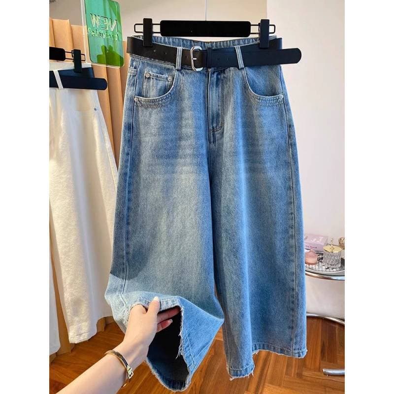 This Year's Trendy Wide-Leg Jeans Women's 2025 Summer Thin Versatile Plus Size Cover Hips Slimming Capri Pants