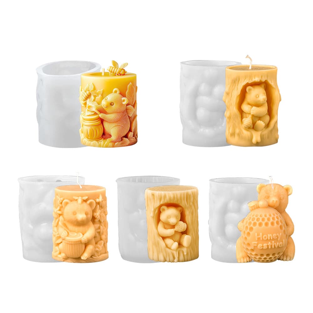 Cylindrical Honey Jar Bear Silicone Mold DIY Bear Hug Aromatherapy Candle Plaster Ornament Factory Stock Cross-Border Exclusive