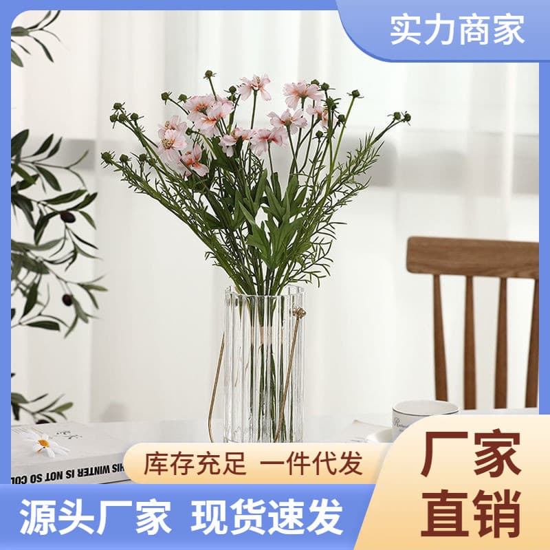 Nordic Metal Portable Transparent Glass Vase Ornament Modern Dried Flower Arrangement Vessel Tabletop Decoration European Style Hydroponic