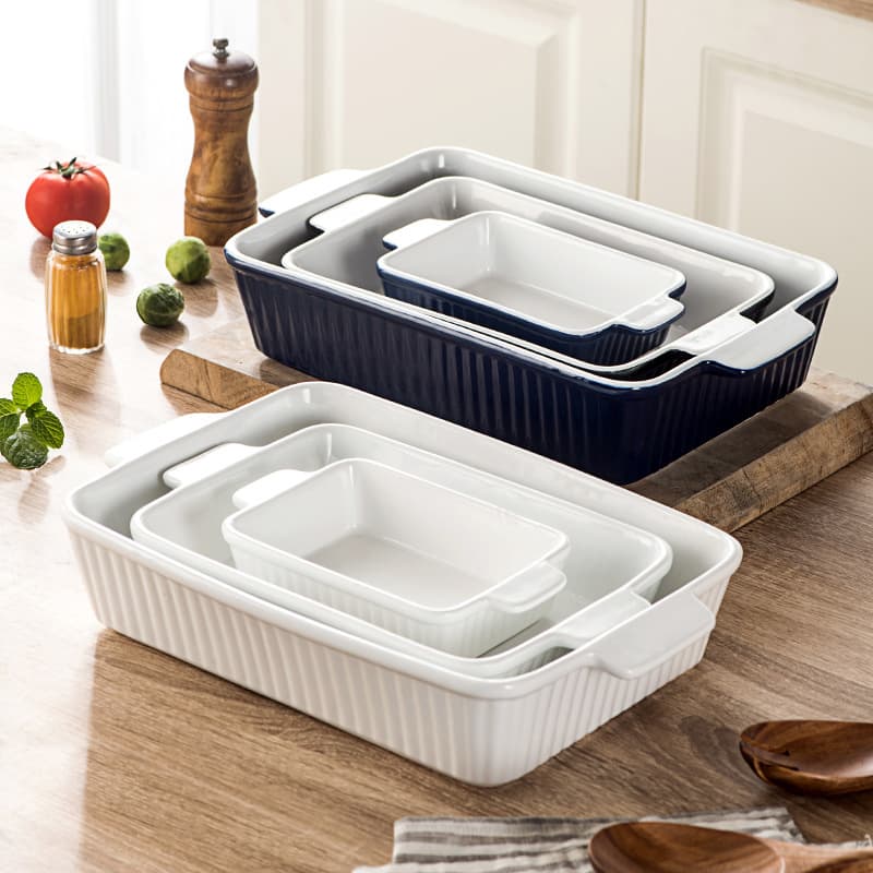 Nordic Style Ceramic Baking Tray Double Ear Oven Microwave Safe Rectangular Dish for Hotel Coffee Tea Drinking Wedding Birthday Gifts