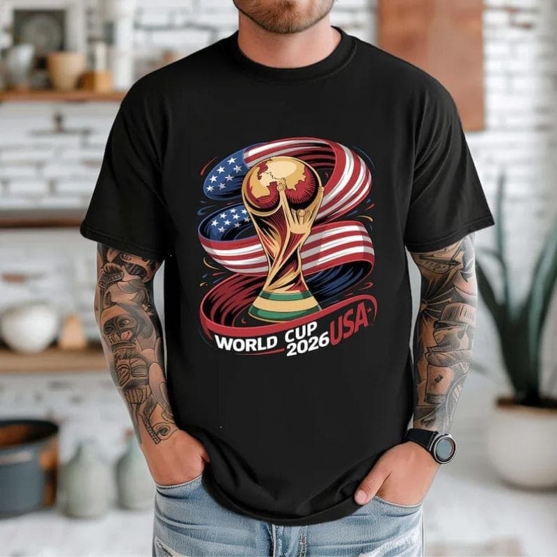 Cross-border Pure Cotton Short Sleeve T-Shirt New Style USA Mexico Canada Live Loose Fit Crazy Fan Men's Football T-Shirt