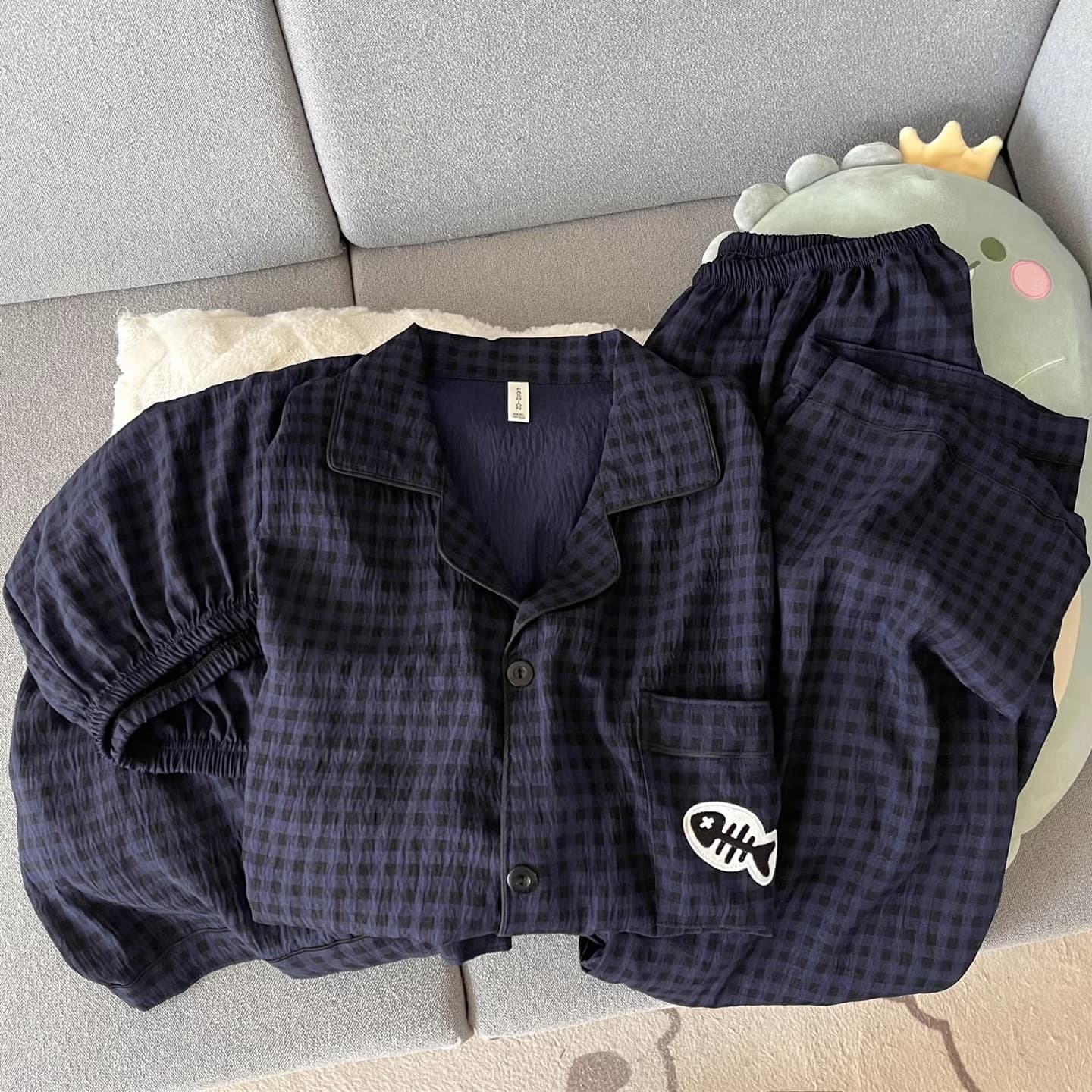 Plaid Cloud Cotton Men's Pajamas 2026 New Spring Summer Short Sleeve Three-Piece Set Plus Size Loungewear