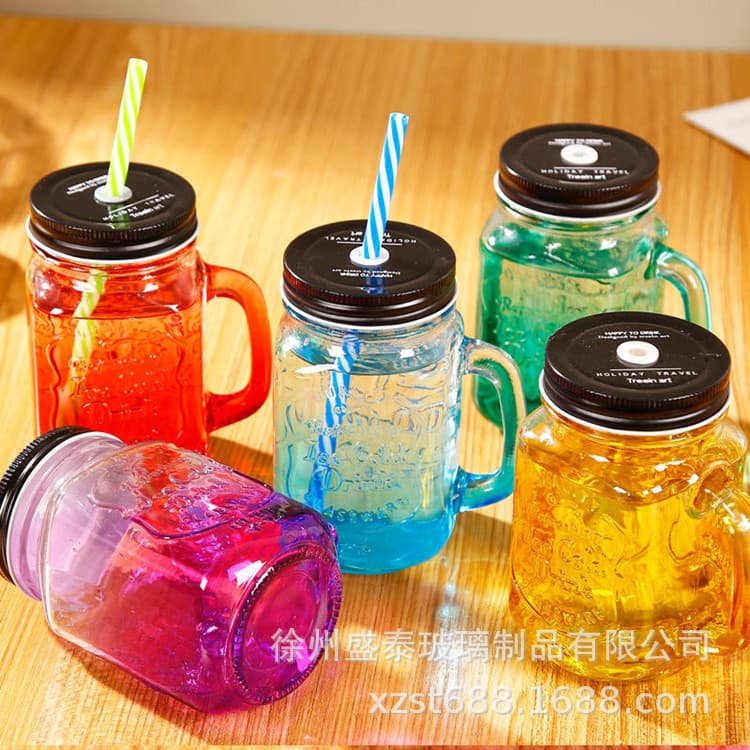 Factory wholesale rooster cup glass bottle gradient mason jar letter straw cup with lid glass cup
