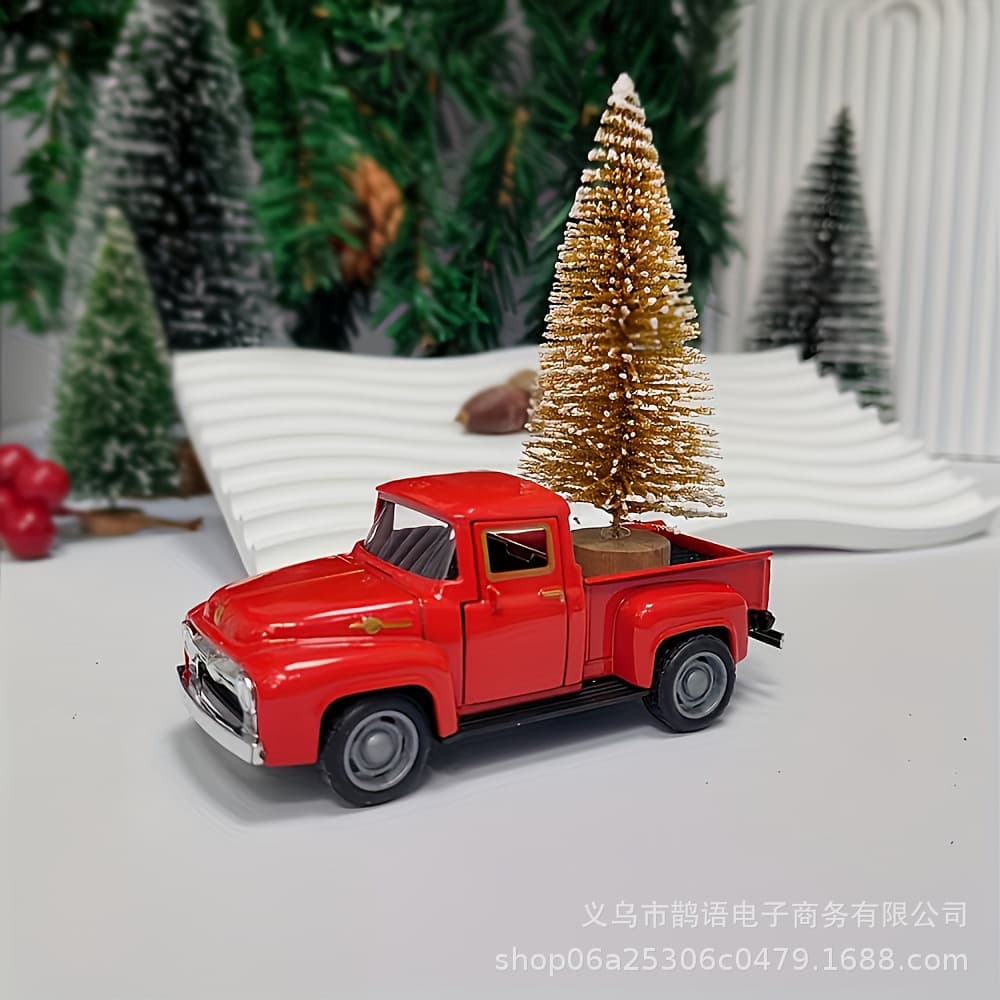 Cross-border hot red pick-up truck with mini Christmas tree, Christmas atmosphere decoration, living room and bedroom ornaments