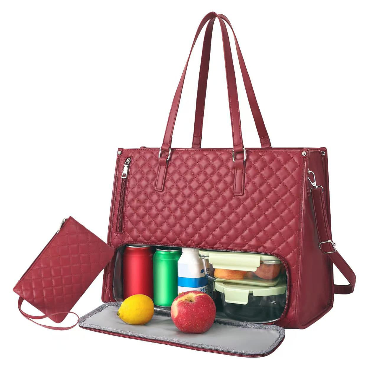 New 2-in-1 Large Ladies Handbag Lunch Bag Combination Crossbody Computer Bag Casual Travel PU Material Soft Shoulder Bag