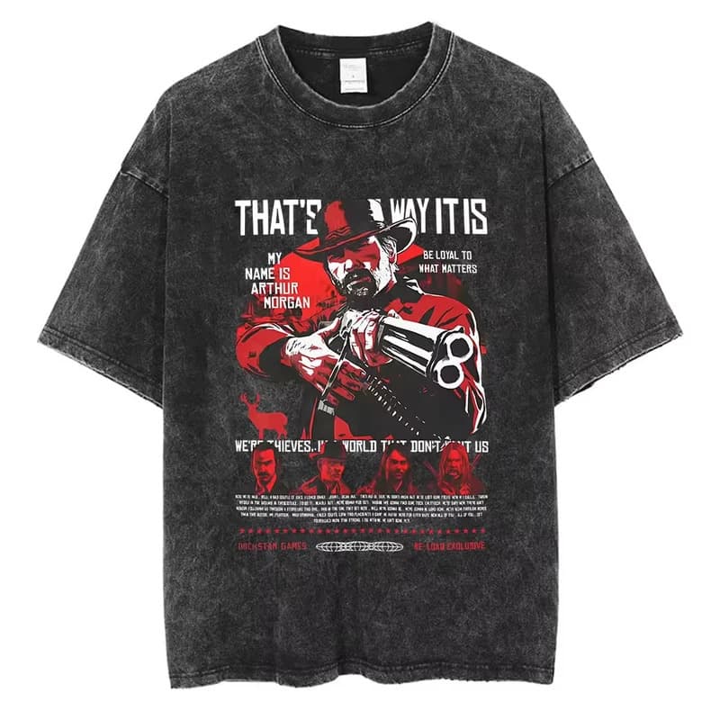 Cross-border EU Size Pure Cotton Arthur Morgan Cosplay Short Sleeve 90s Retro Red Dead Redemption 2