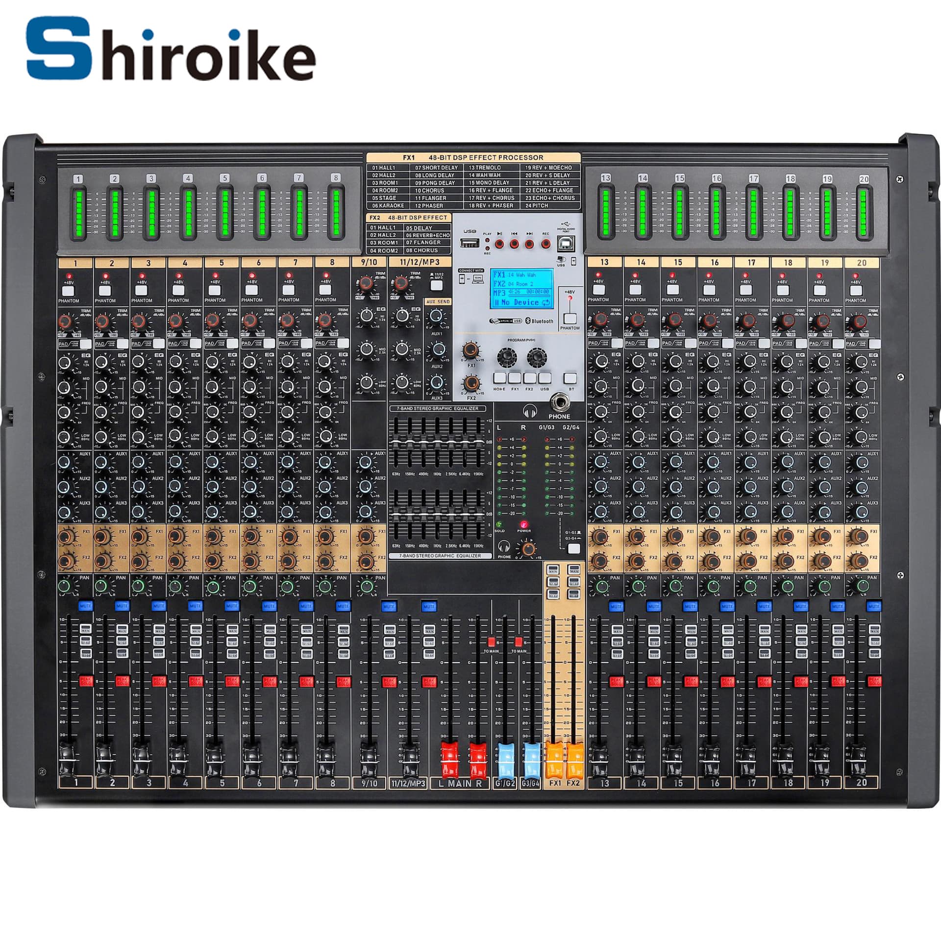 GAX-TFB10 Professional 24-Channel Large Mixing Console for Performances, Weddings, Conferences, Home Use with Amplifier and Bluetooth Playback