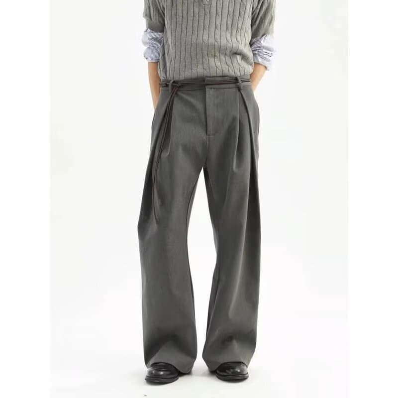 American High Street Design Dress Pants Men Loose Straight Wide Leg Trousers Cityboy Wrinkle-Free Casual Suit Long Pants Trendy