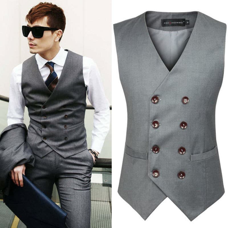 Cross-Border E-commerce New Autumn Casual Men's Solid Color Non-Iron Treatment Fashion Urban Office Men's Suit Vest
