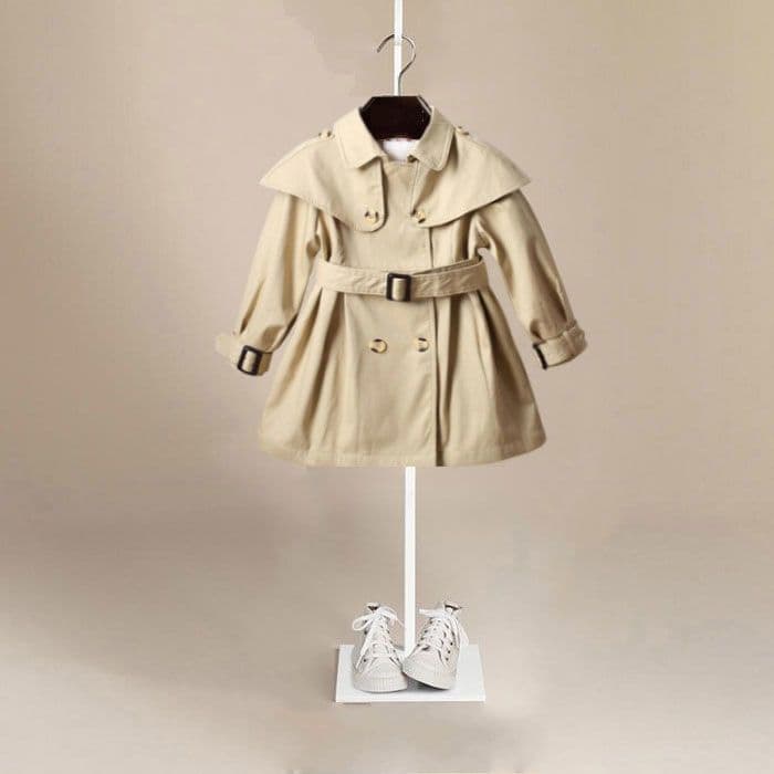 Big Kids' Autumn New Style European and American Style Double-breasted Double-layered Cape Windproof Jacket with Belt