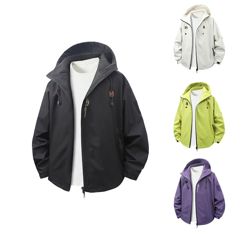 Four-Color Matte Minimalist Waterproof Jacket for Men and Women, Spring and Autumn Commute Waterproof Slim Fit Straight Hooded Jacket Coat