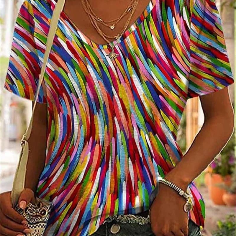 2023 Amazon Cross-border E-commerce 3D Printed Women's V-Neck T-Shirt One-Piece Dropshipping for European and American Markets