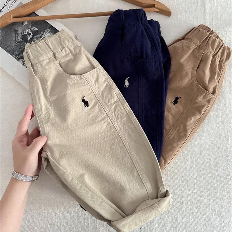 Children's Spring Casual Pants for Boys 2026 New Long Pants Toddler Stylish Baby Elastic Waist Solid Straight Leg Pants