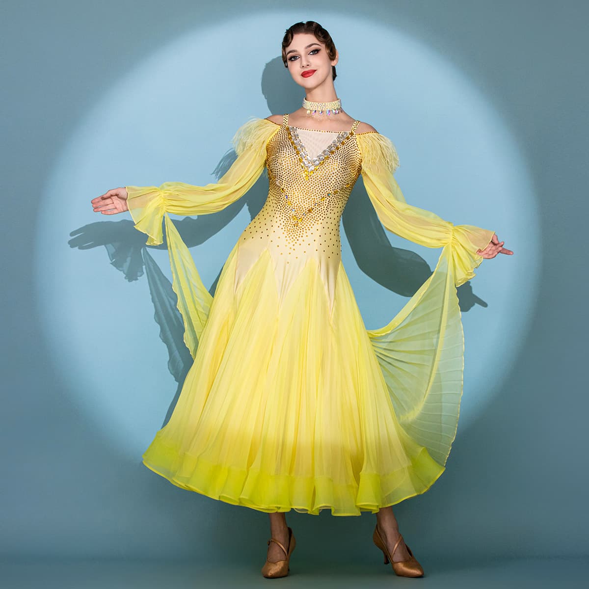 Court Champagne! High-End Custom Modern Dance Performance Dress S7117 Ballroom Dance Performance Waltz Competition Dress
