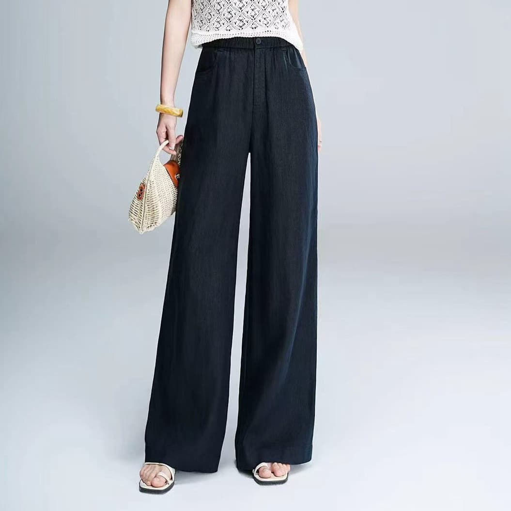 Casual straight linen pants 100 linen elastic waist trousers for women 2026 summer new style commuter versatile thin pants