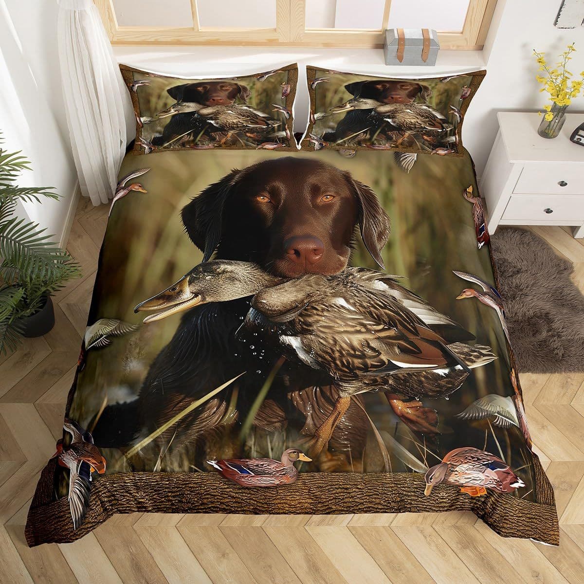 Amazon Cross-Border Duck Hunting Print Pattern Down Alternative Comforter Set Microfiber Duvet Cover Decorative Bedding