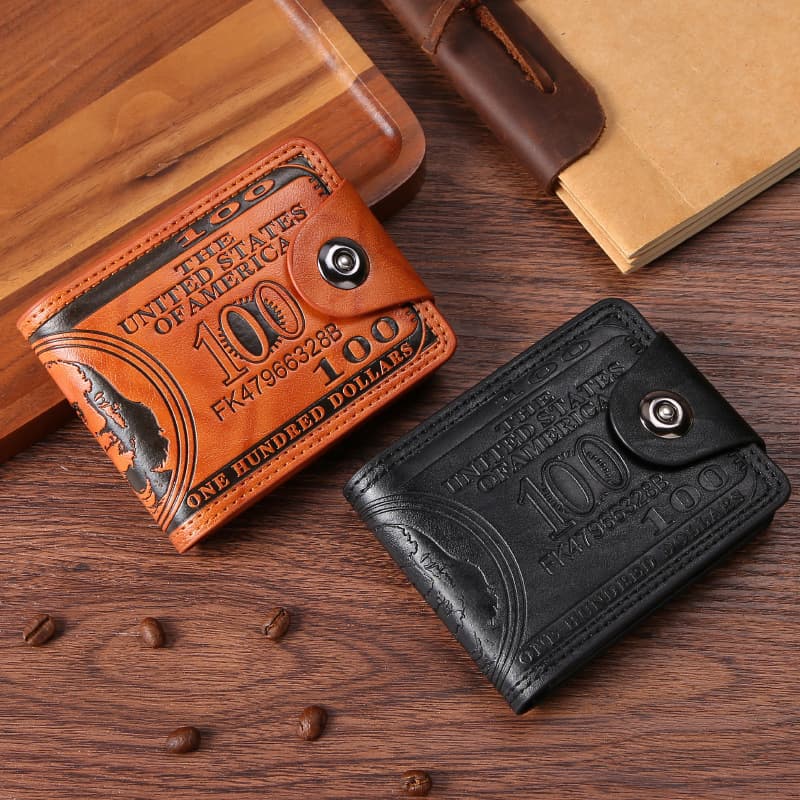 New men's short wallet, European and American style, trendy and unique design, bi-fold clasp, multi-card slot leather wallet bag.