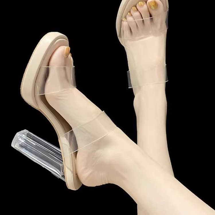 Small people are not tired, thick heel high heels, cos women's sandals 2026 summer new shoes, transparent crystal sandals and slippers