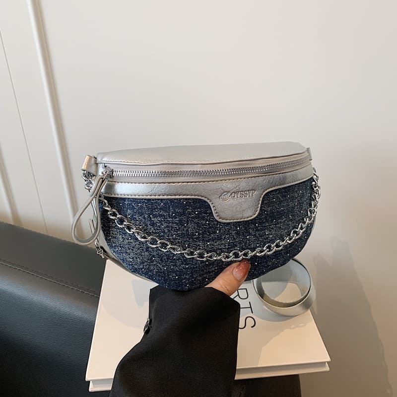 Temperament and texture waist bag small bag for women 2025 popular new denim chest bag commuter shoulder wide crossbody bag