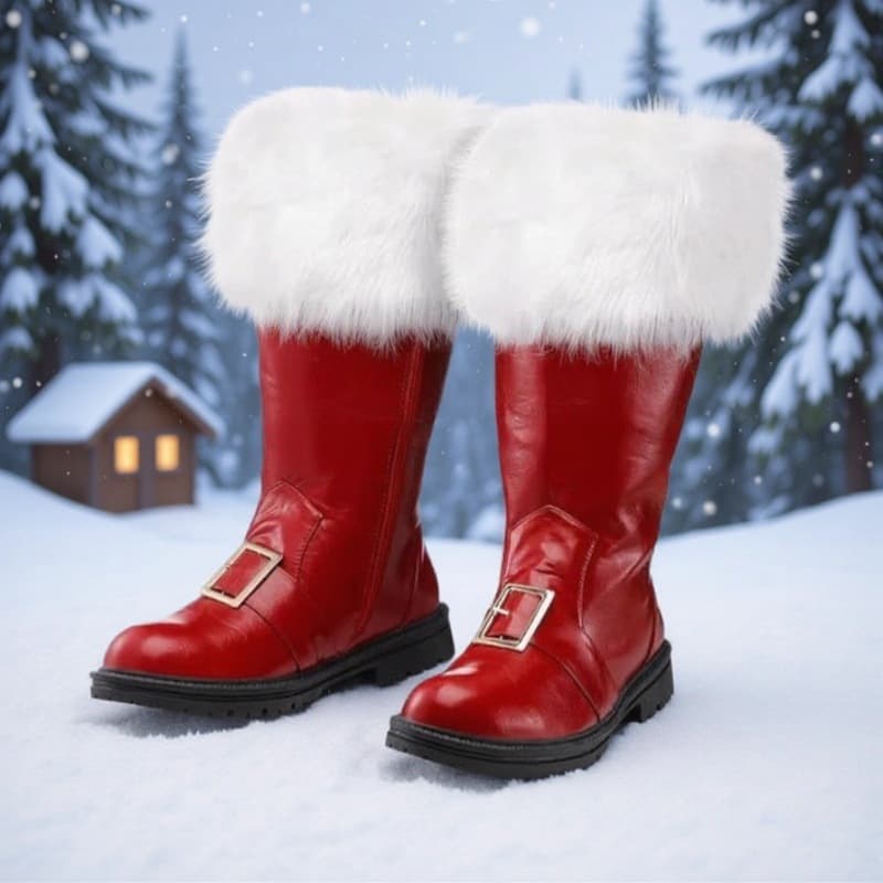 Amazon Independent Site Cross-Border Foreign Trade New Christmas Santa Boots White Plush