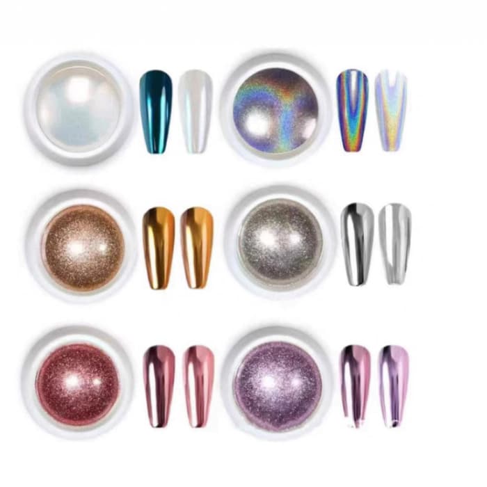 Best-selling 6-color Rainbow Laser Nail Powder, Holographic Ultra-Shiny Glitter for Nail Art DIY, Mirror Chrome Effect Powder