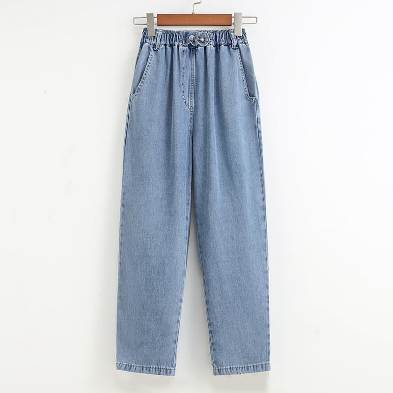 Real shot of Tencel denim nine-point pants for women in summer thin style new ice silk large size women's pants casual harem pants