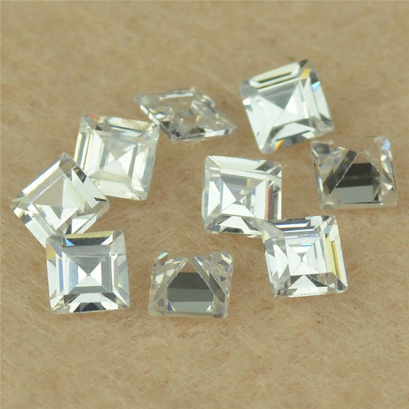 1*1~12*12mm White Square-Shaped Synthetic Zirconia Loose Stone with Parallel Facets, Emerald-Shaped