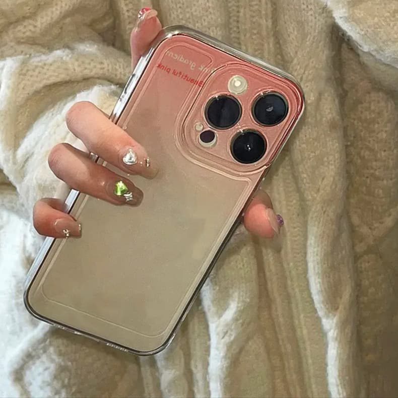 Korean Ins Cute Pink iPhone 14 Phone Case Transparent Compatible with Apple 13/12 Pro Max Soft 11 Simple