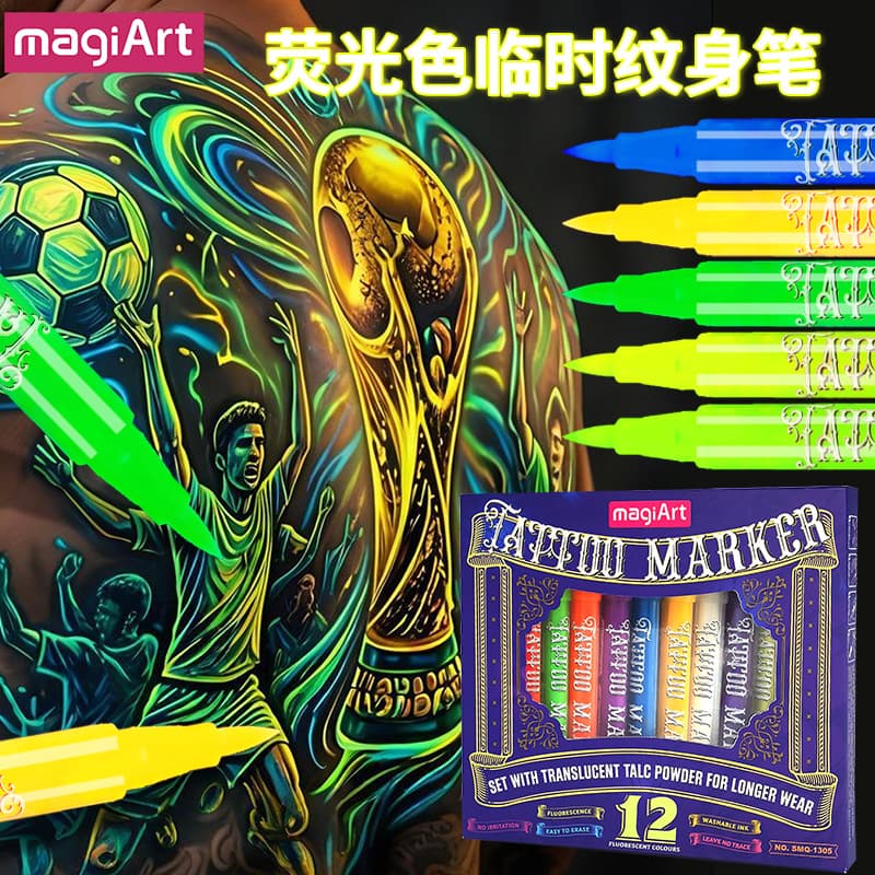 Fluorescent color temporary tattoo pen body luminous painting graffiti UV highlighter World Cup holiday party marker pen