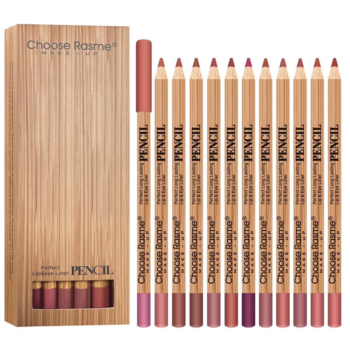 Cross-Border Supply 12-Color Lip Liner Pencil Set Wooden Sharpenable Matte Nude Easy-to-Color Lip Pencil Wholesale Export