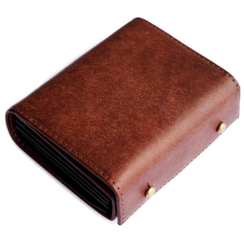 Japanese men's genuine leather wallet, high-end retro imported vegetable tanned leather wallet, square tree paste leather box short wealth cloth