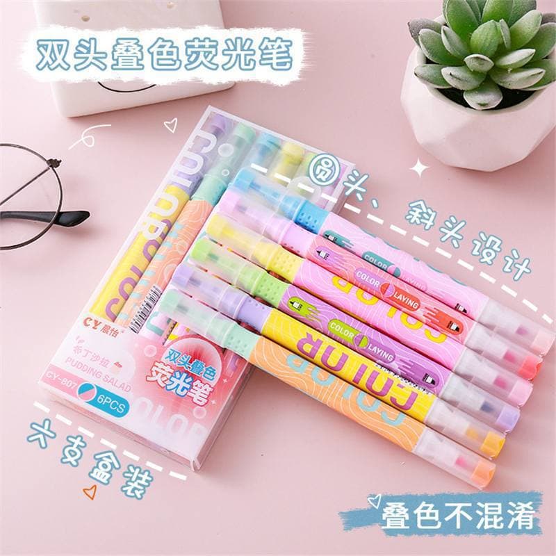 Creative double-ended stacked color highlighter student color marker pen large-capacity line marking pen high-value pocket pen