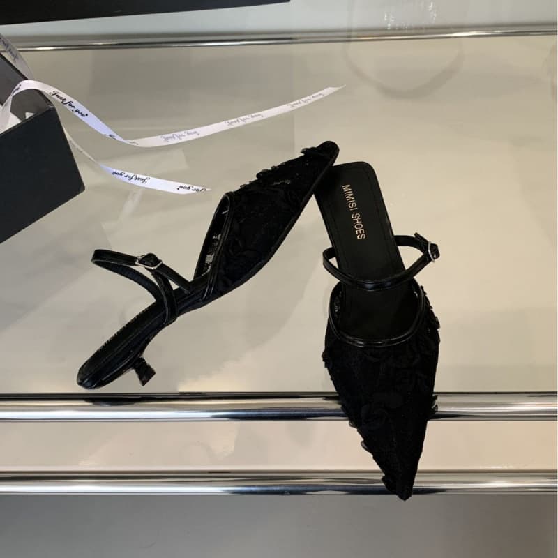 C58~ Women's Open-Toe Mules 2025 New Arrival Low Heel French Style Pointed Toe Slip-On Shoes