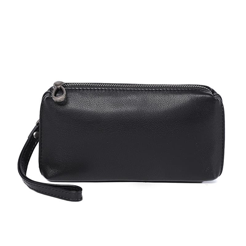 2024 New Men's Genuine Leather Clutch Soft Leather Men's Wallet Genuine Leather Long Zipper Wallet Card Bag Mobile Phone Bag